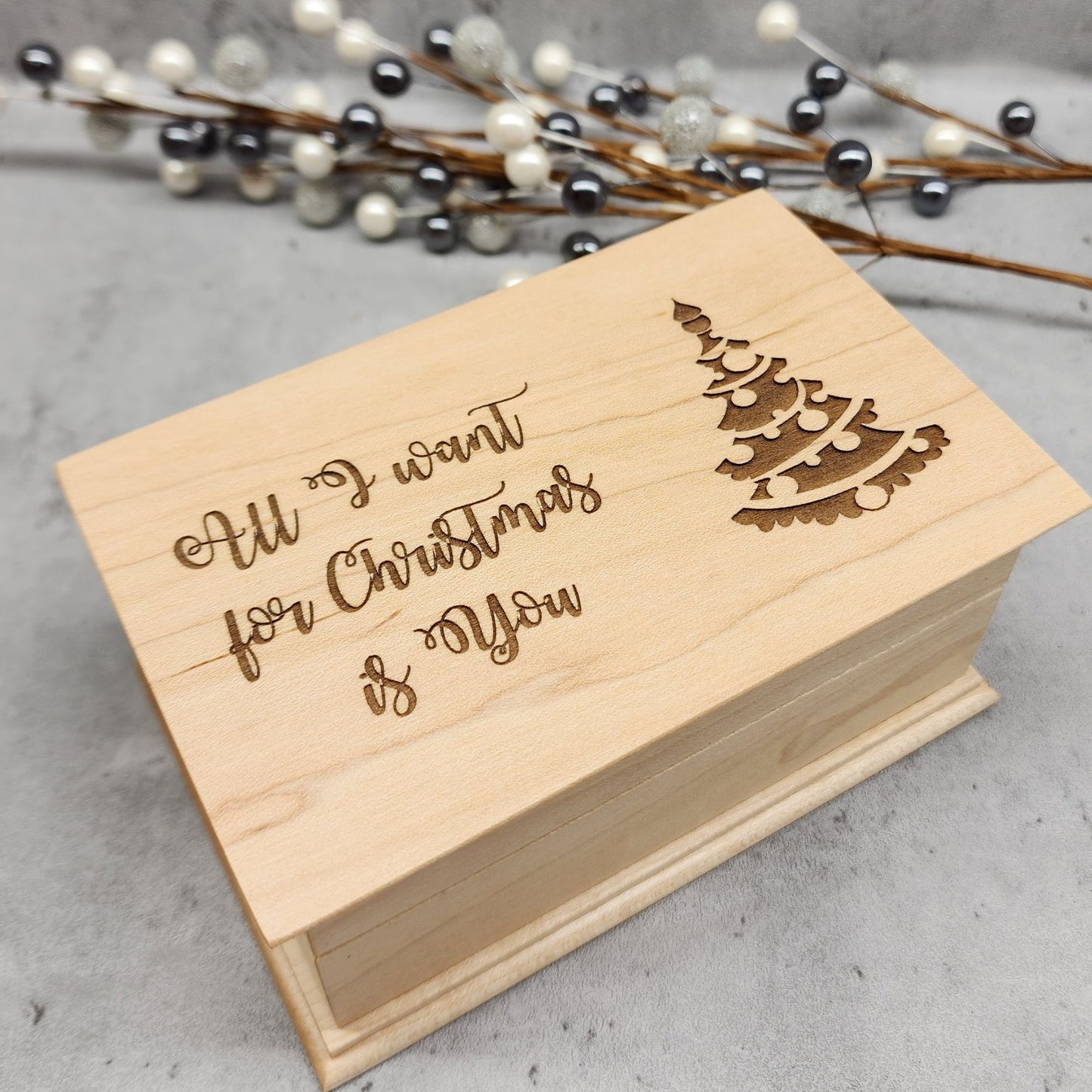 All I Want for Christmas Is You Wooden Music Box – Handmade Personalized Holiday Gift, Choose Your Song