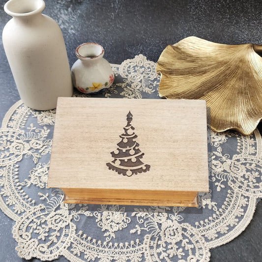 Wooden Christmas music box with engraved Christmas tree design, choose color, song, add personalized engraving