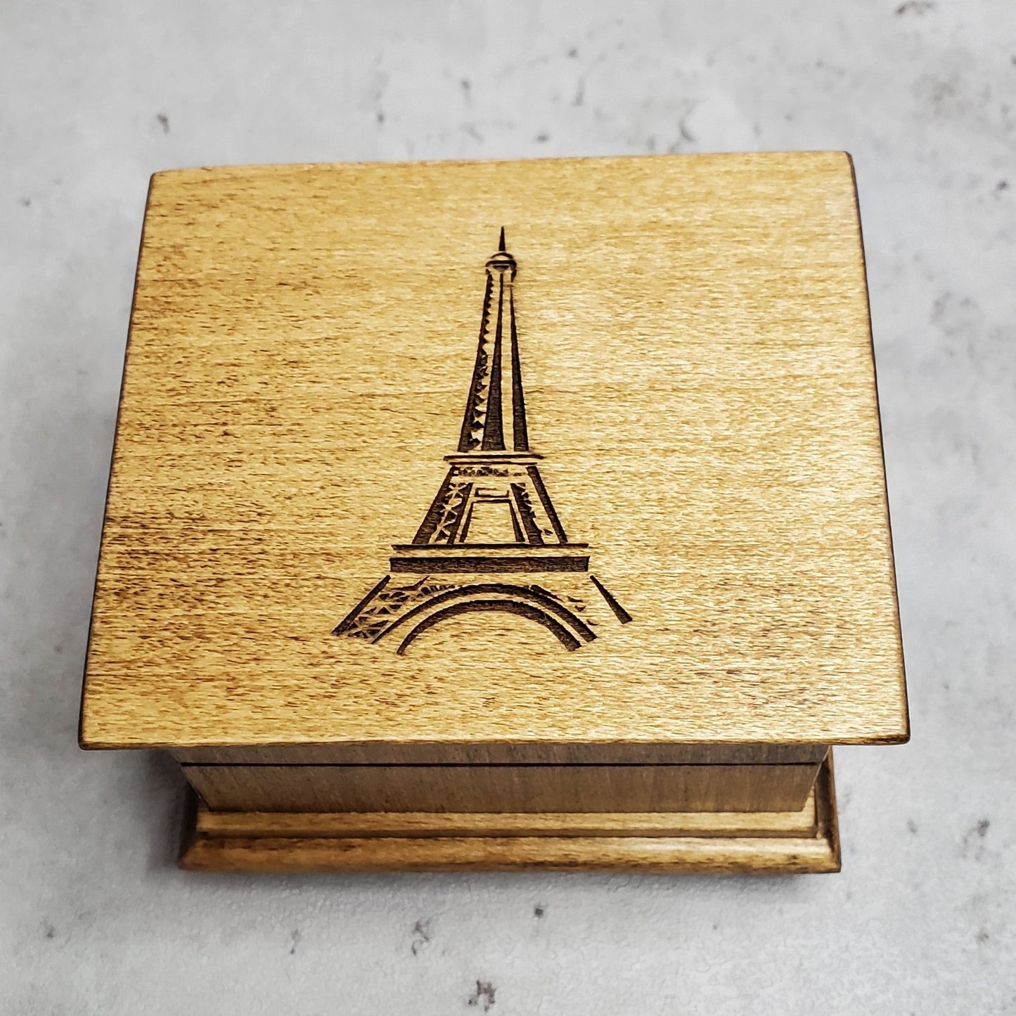 Custom-made Eiffel Tower engraved music box, choose color and song, add personalized message