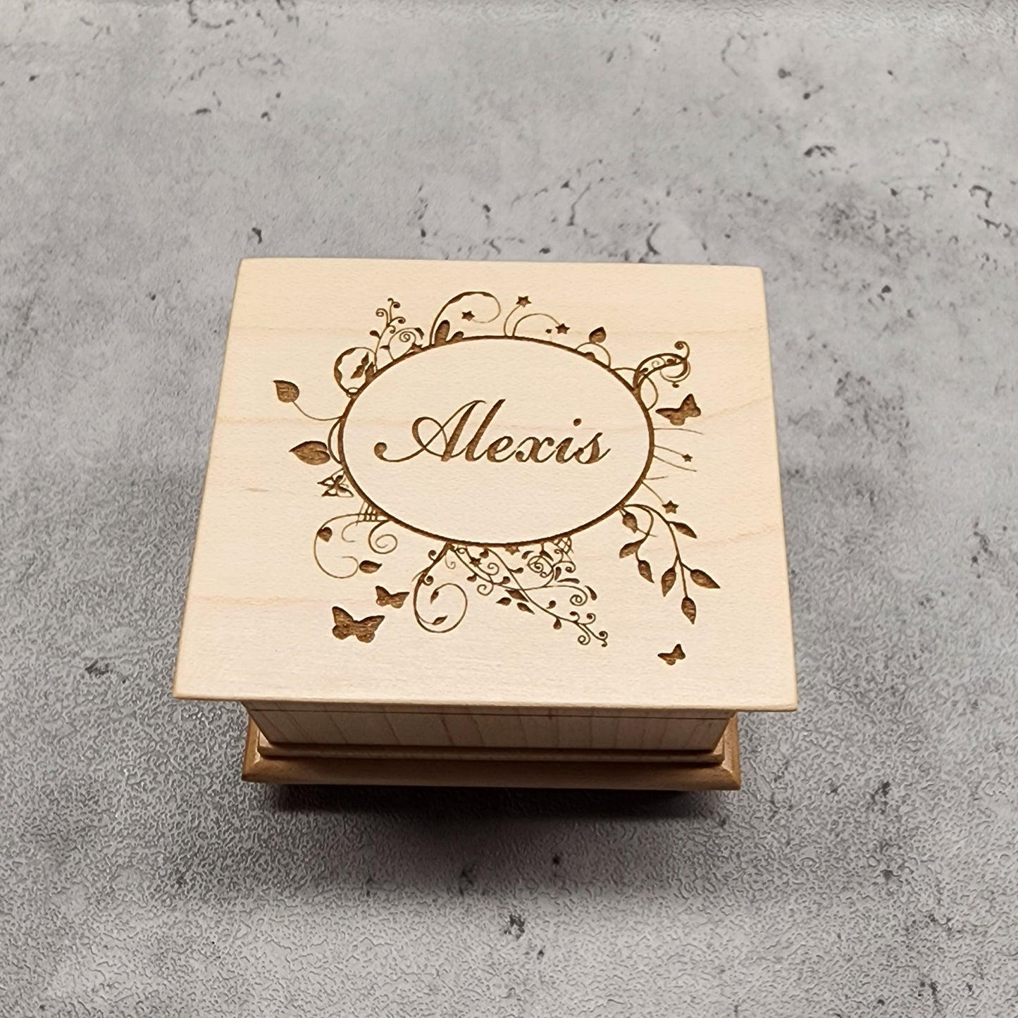 music box with name engraved on top, choose color and song