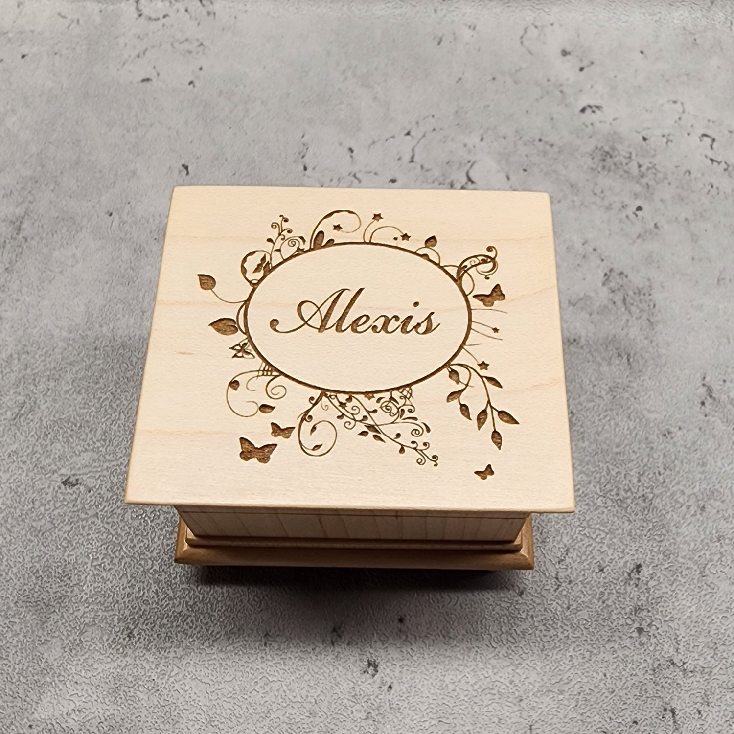 music box with name engraved on top, choose color and song
