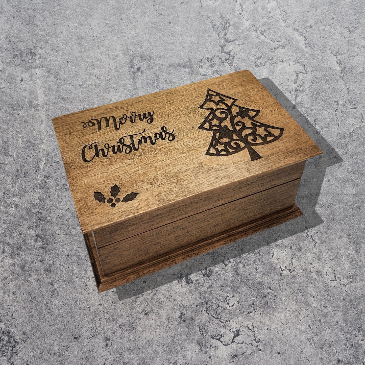 Merry Christmas Wooden Music Box – Handmade Personalized Holiday Keepsake, Choose Your Song