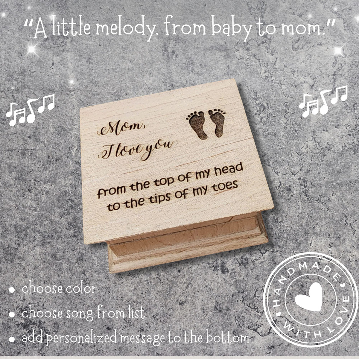 Mom Music Box Gift – Engraved Wooden Music Box from Baby – Choose Your Song