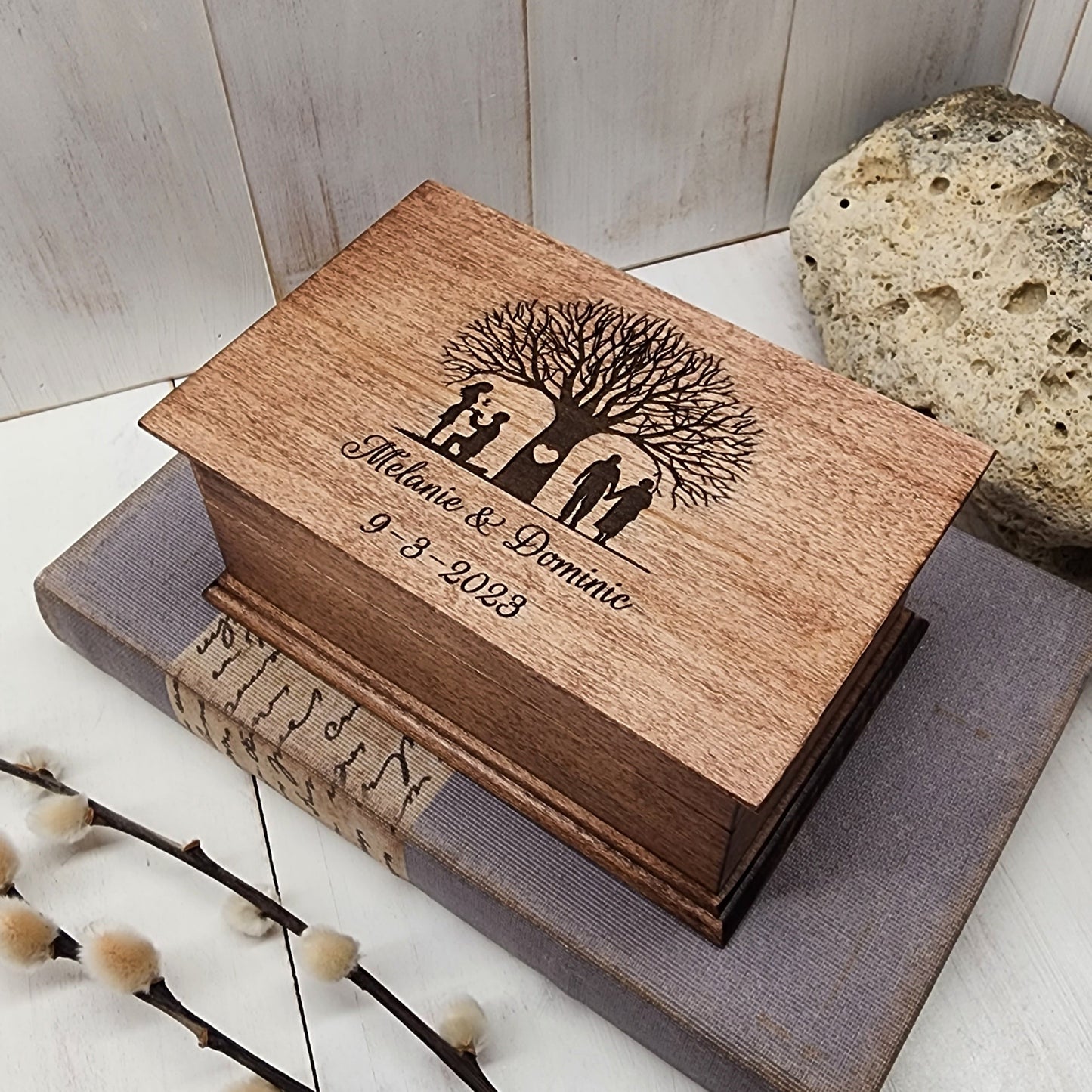 Custom anniversary music box with your song and engraving. Handmade in 7 business days in our small family workshop.