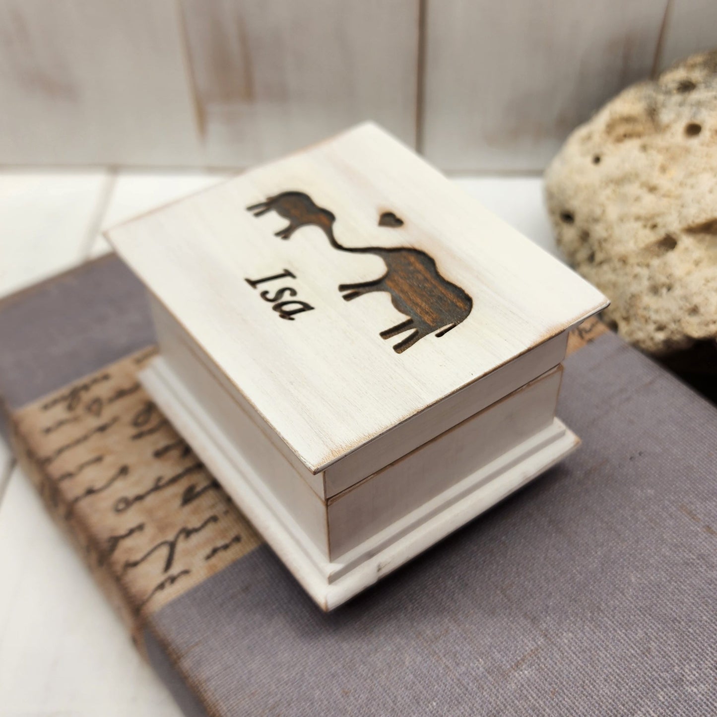 baby elephant music box personalized with name on top