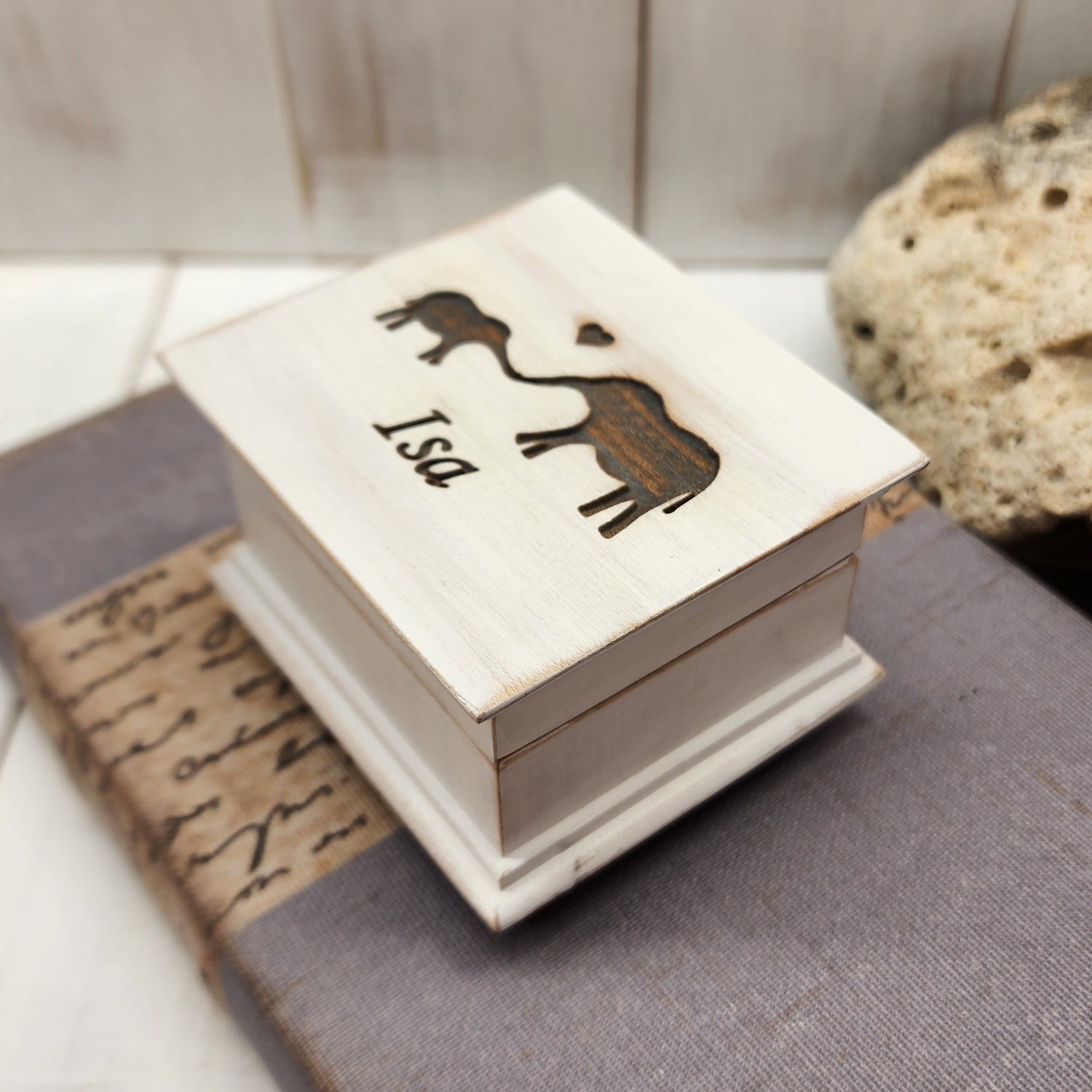baby elephant music box personalized with name on top