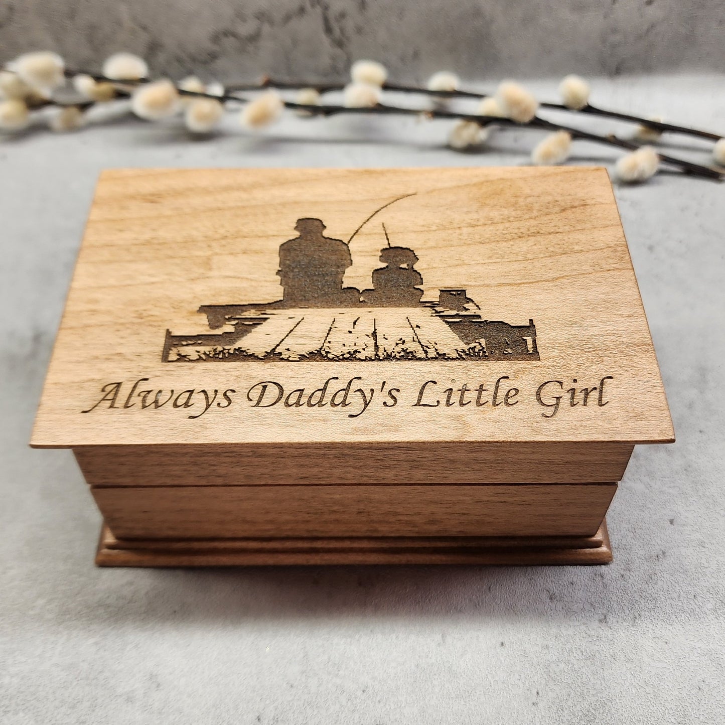 Dad and Daughter Fishing Music Jewelry Box with Always Daddy's Little Girl engraved on top