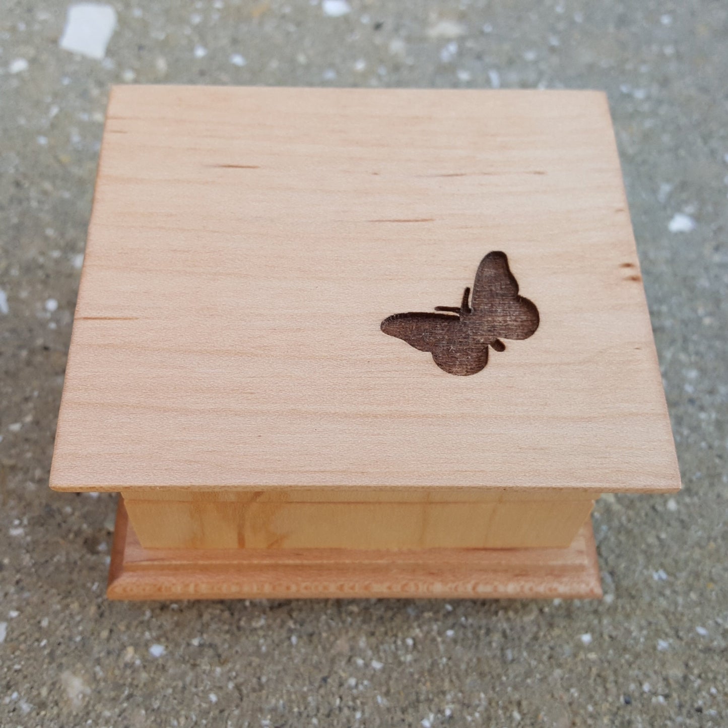 butterfly music box made with maple wood, choose color, song, add personalized message to the back. Music box by Simplycoolgifts