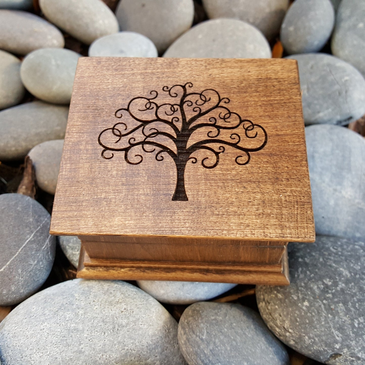 Wooden Music Box with Tree of Life design engraved on top, choose from 70 songs, 16 colors add a personalized message to the back