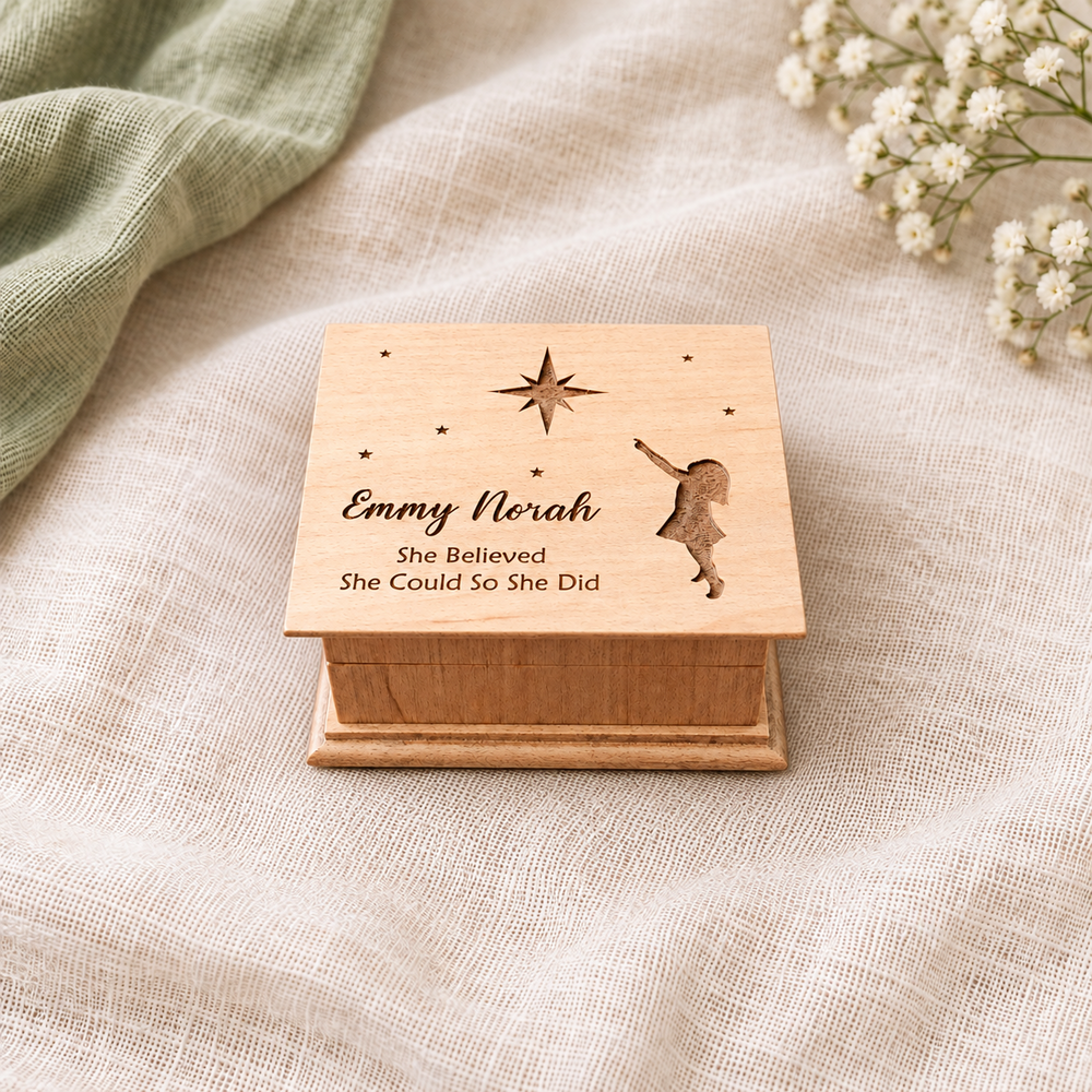 Emmy Norah music box on linen