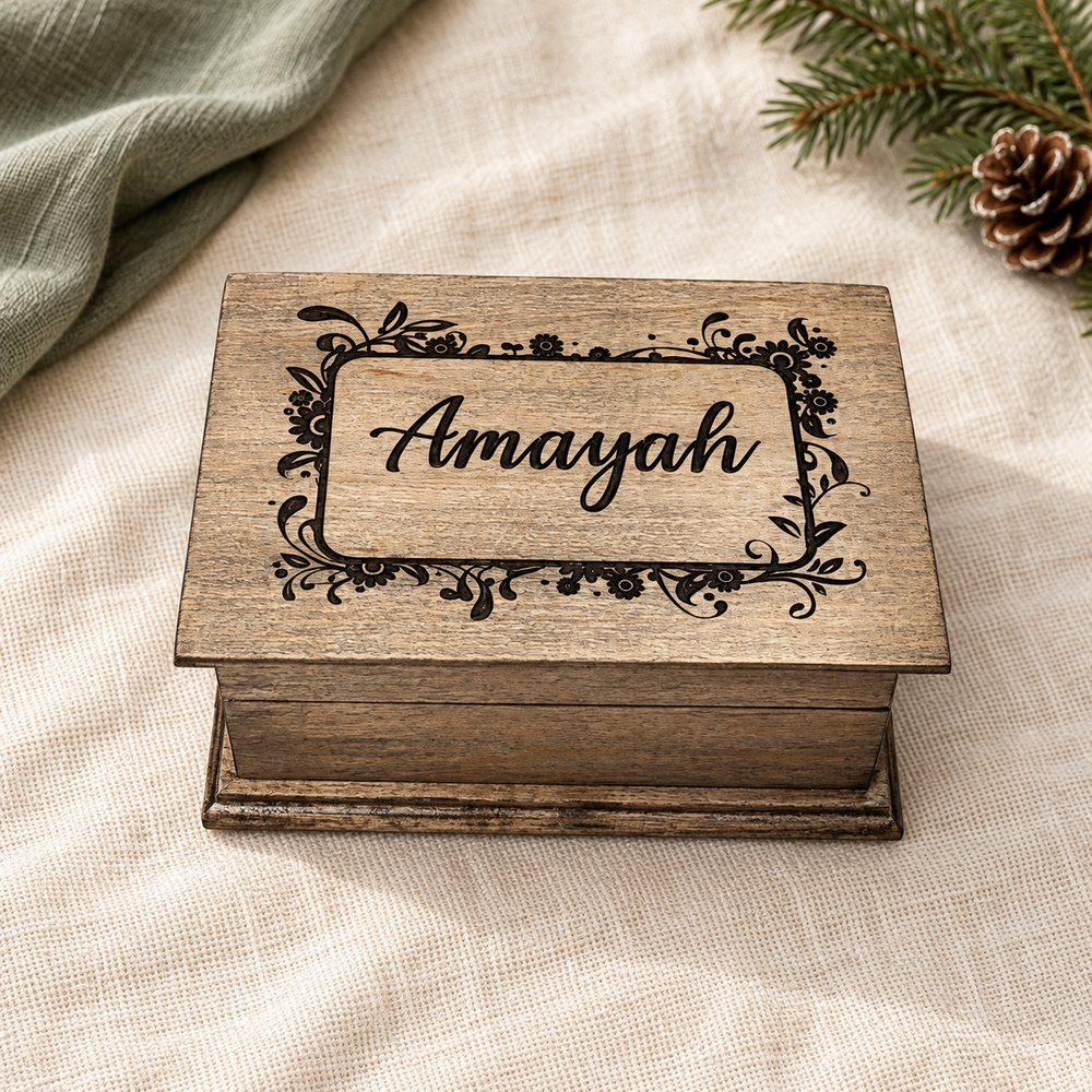 Amayah Jewelry Box with Evergreen Accents