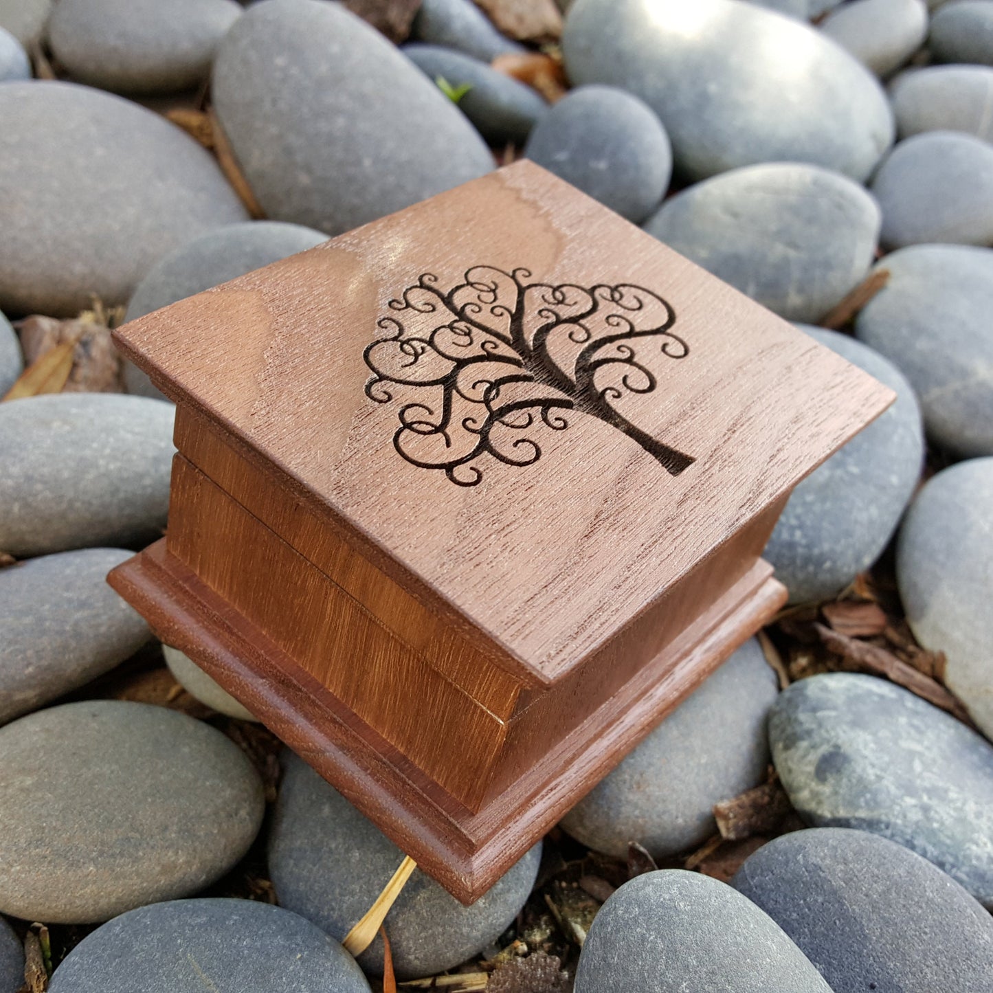 Wooden Music Box with Tree of Life design engraved on top, choose from 70 songs, 16 colors add a personalized message to the back