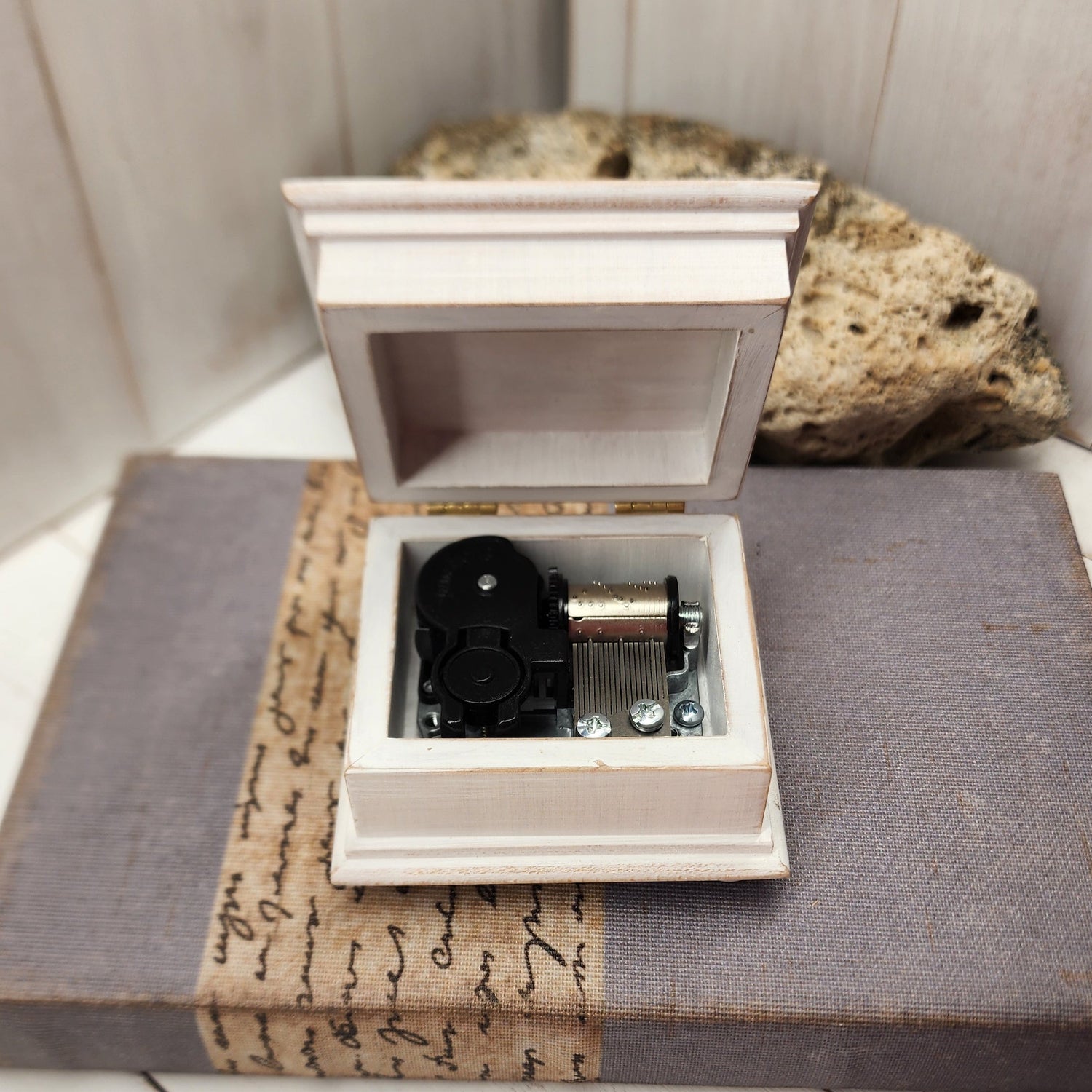 music box with wind up music box movement inside. music box by simplycoolgifts
