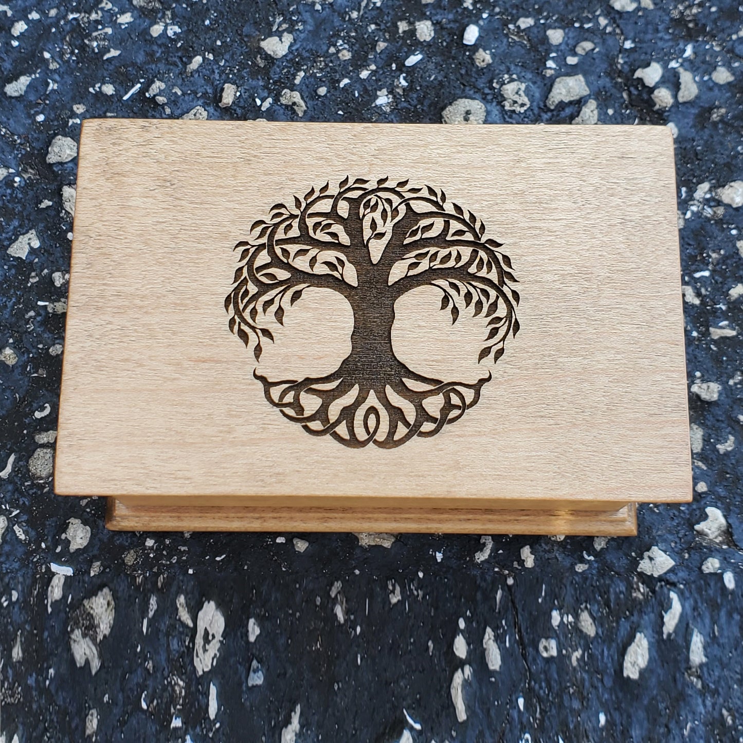 Custom Song Music Jewelry Box with tree engraved on top