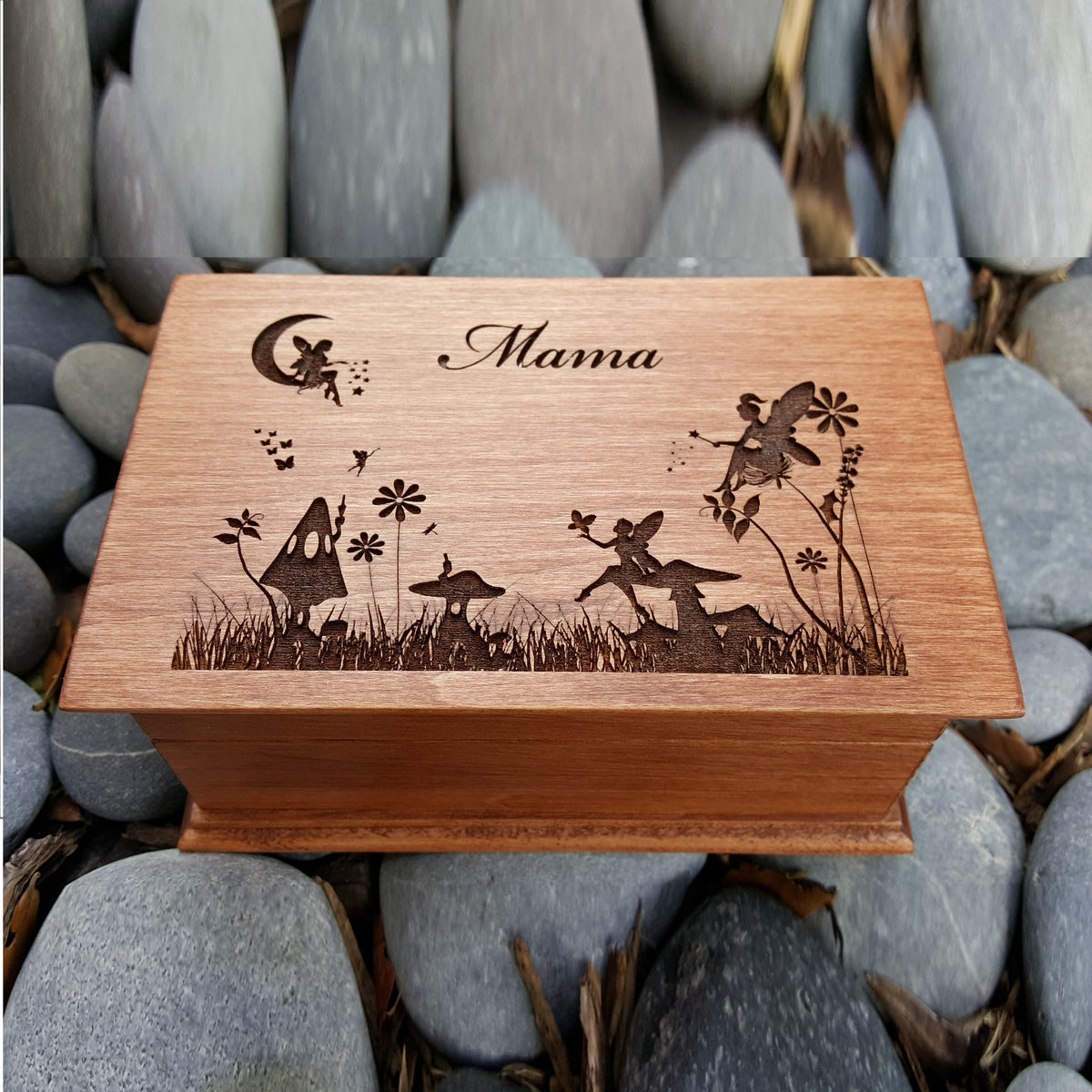 Fairy garden engraved jewelry box with name on top with built in music player