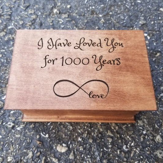 Personalized Jewelry Box with custom engraving and song choice, this one comes with an infinity love symbol