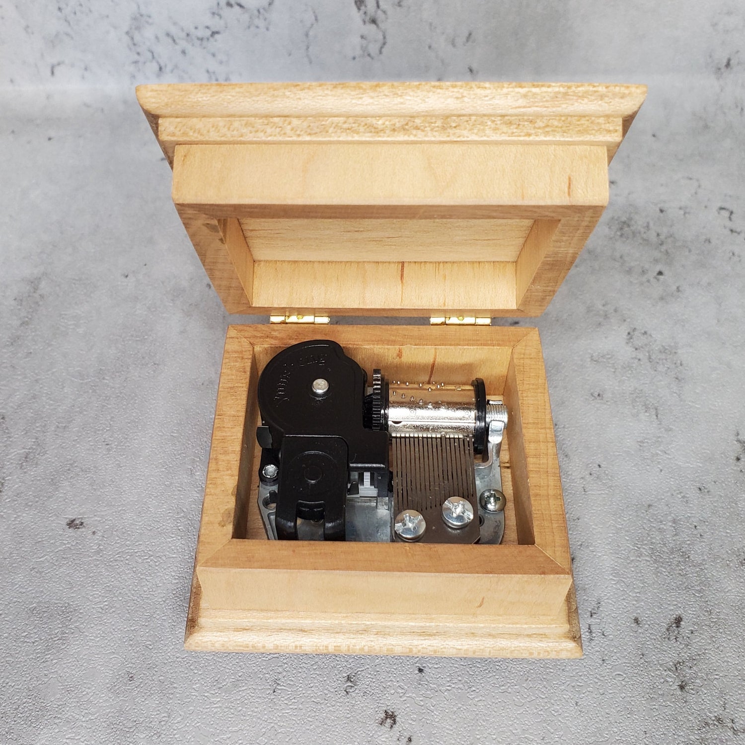 Music box with open lid, music box songs with custom engravings, customized music box