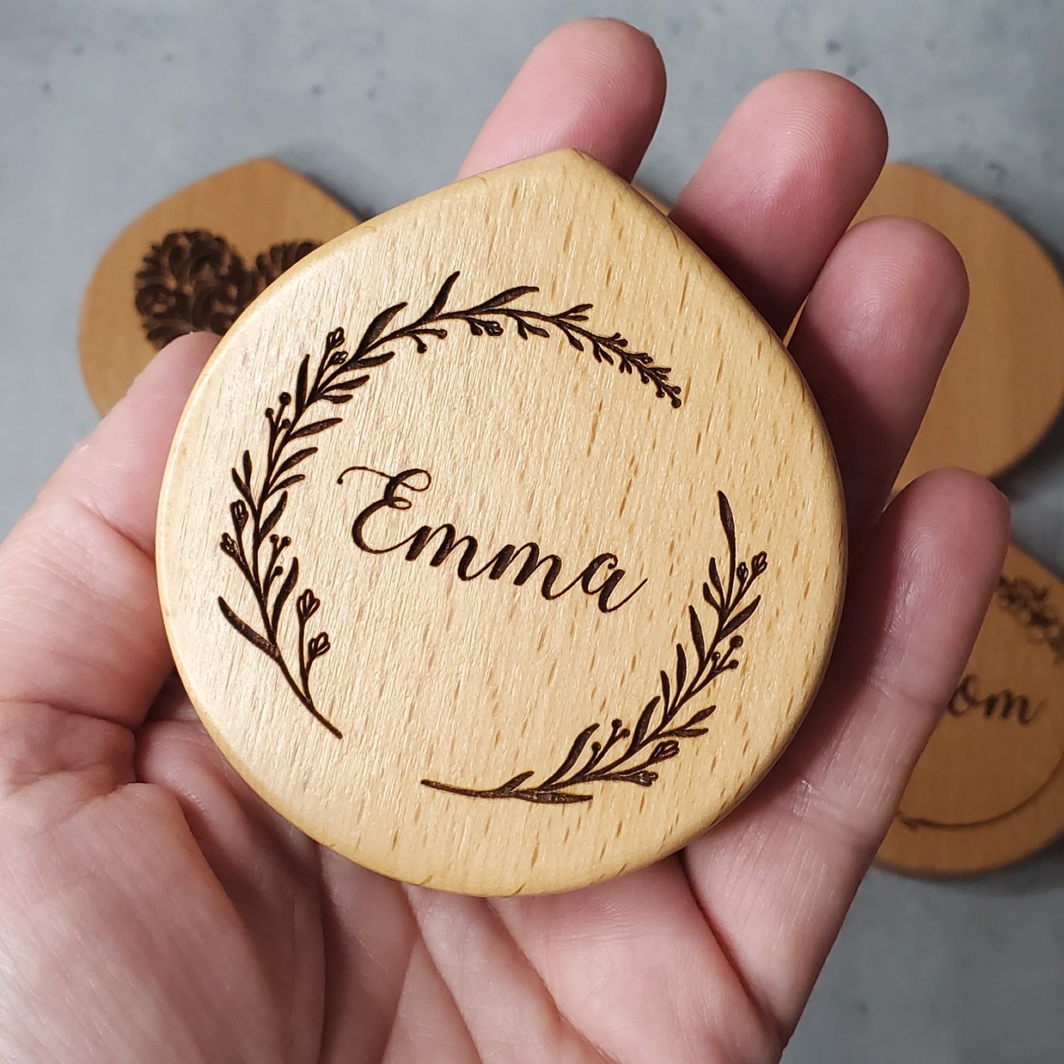 Name gift, Compact mirror name engraved, made out of real wood