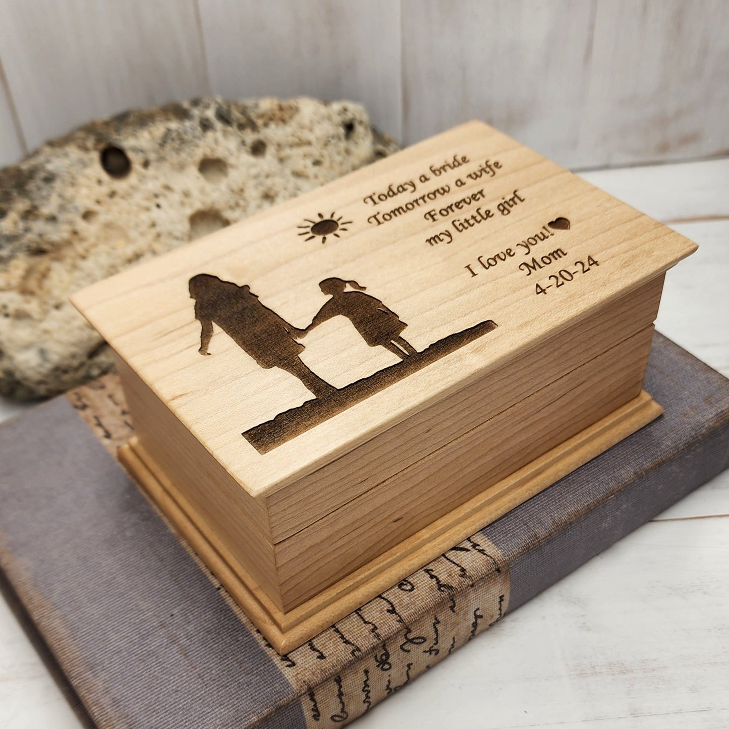 Today a bride, tomorrow a wife, forever my little girl music box with Mom and daughter engraved on top, choose color and song, personalize