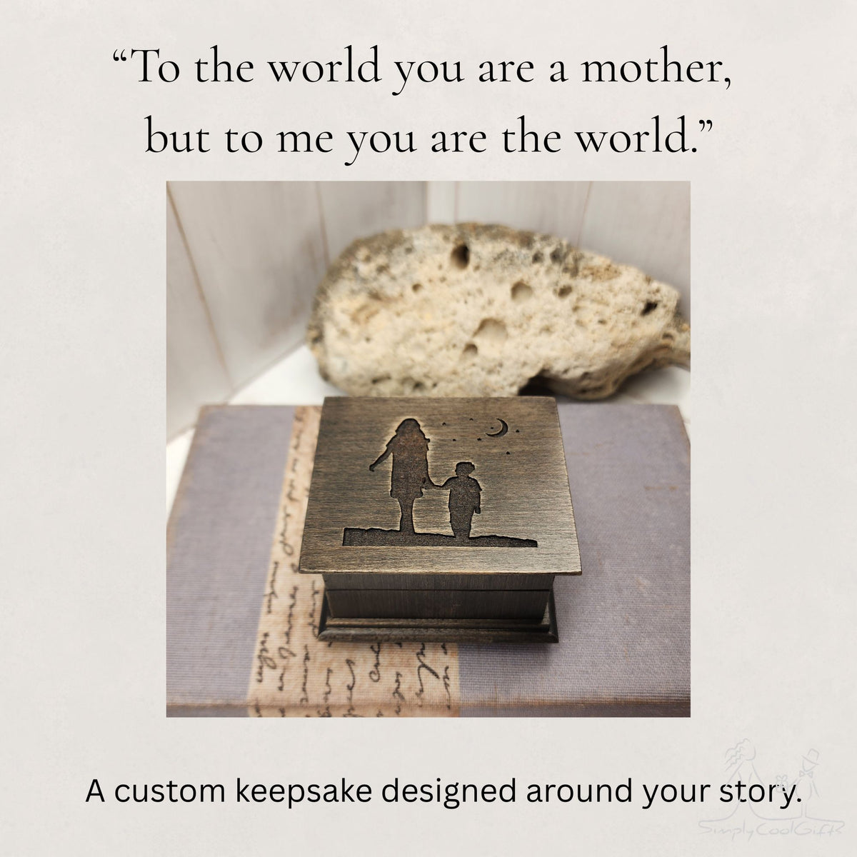 Mother’s Day Gift from Son – Wind Up Music Box for Mom, Small Engraved Wooden Music Box, You Are My Sunshine Gift