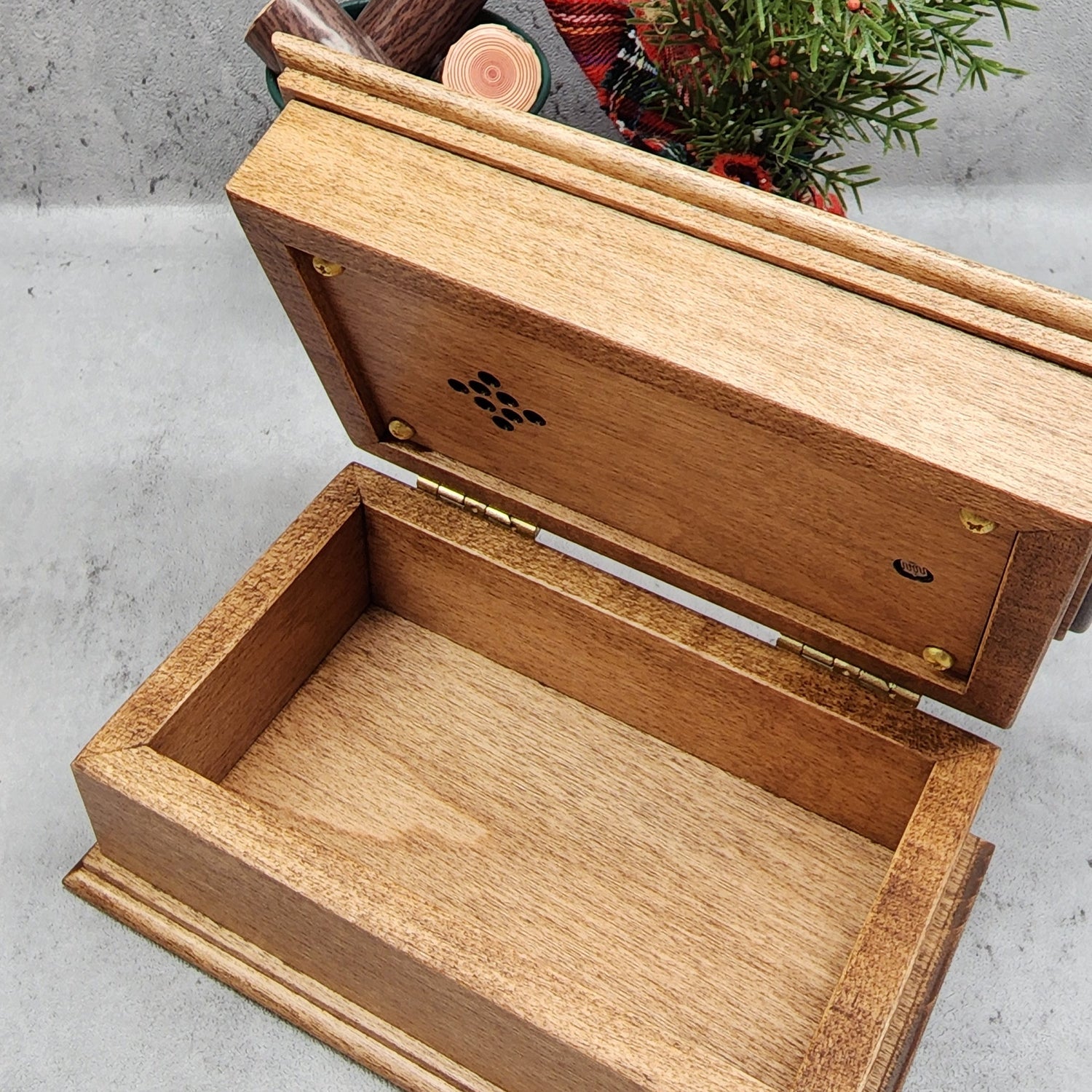 Christmas Song Jewelry Box custom-made Christmas Gift made in the USA, showing an open lid 
