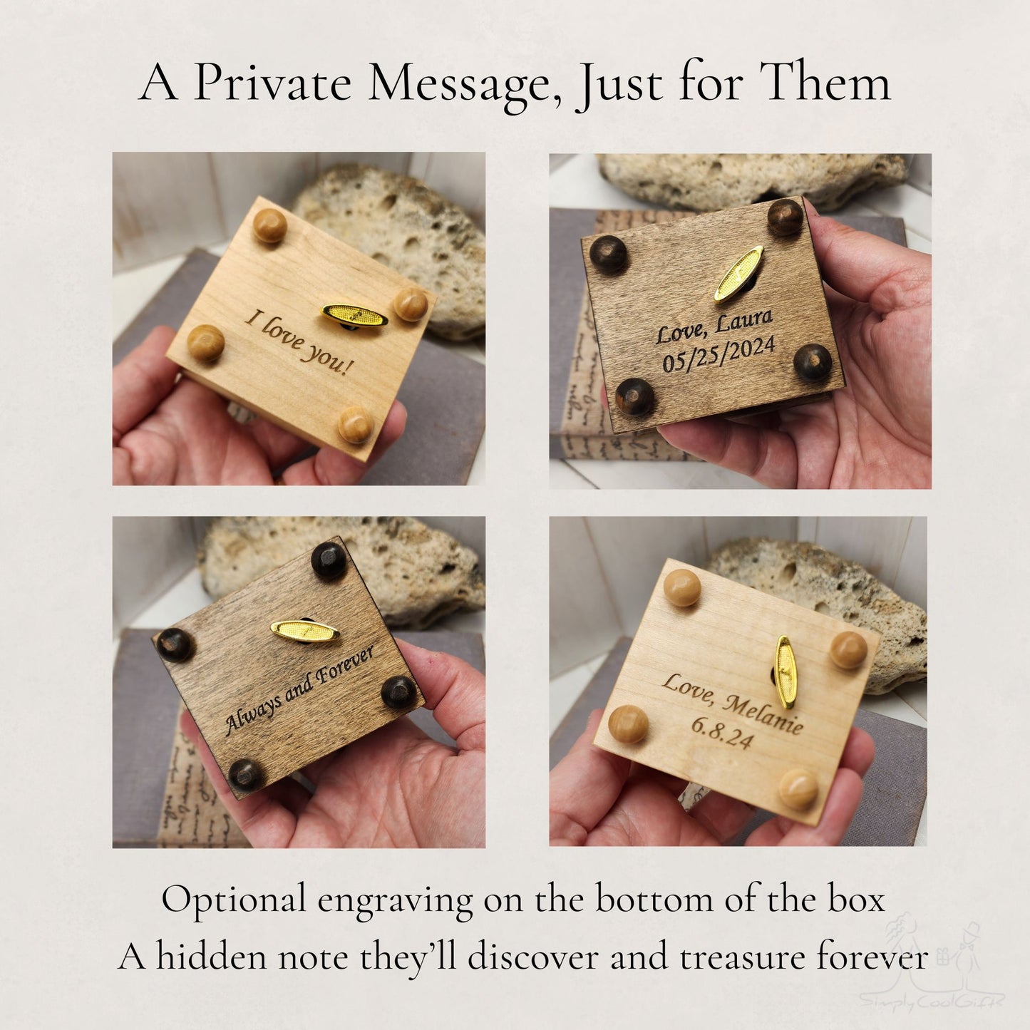Personalized Small Wind Up Music Box – Custom Song Music Box – Engraved Wooden Keepsake Box – 16 Colors & 80 Songs