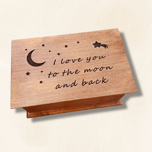 I Love You to the Moon and Back Music Box, Personalized Wind Up Jewelry Box Gift