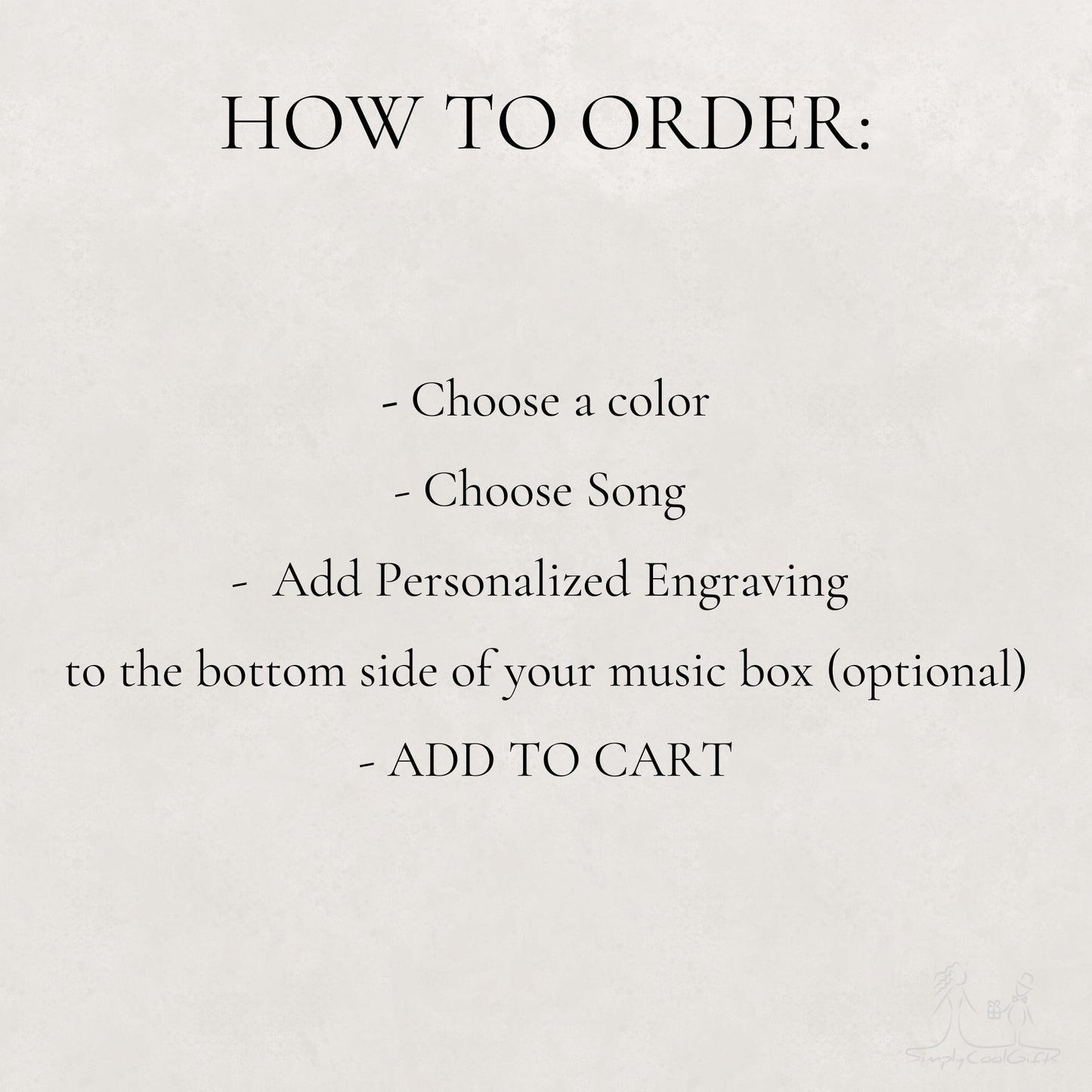 Text instructions on how to order a product with a plain background