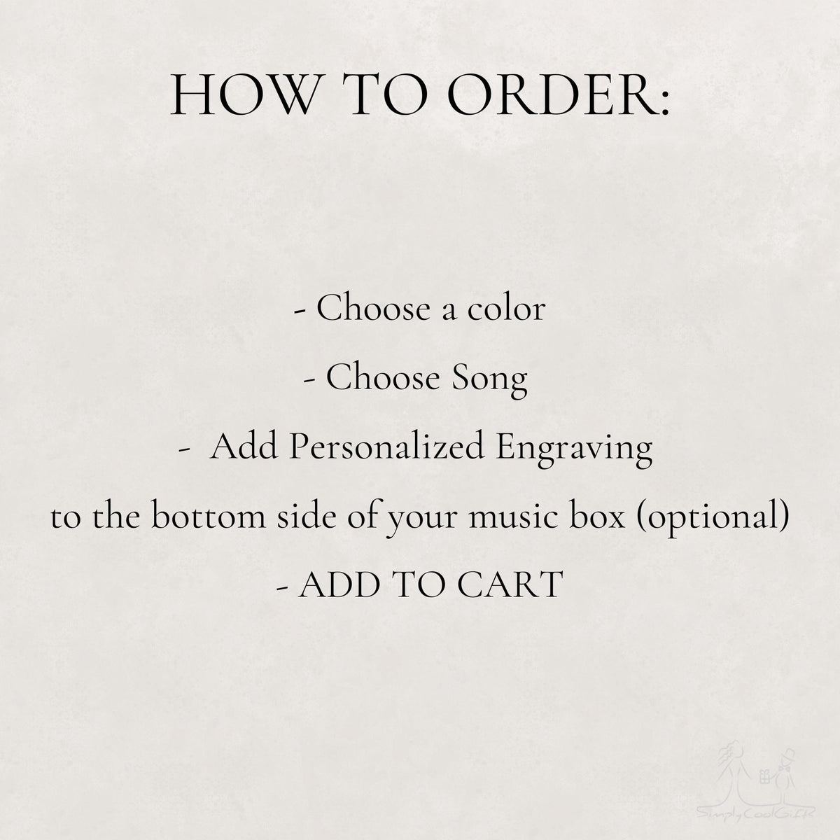 Text instructions on how to order a product with a plain background