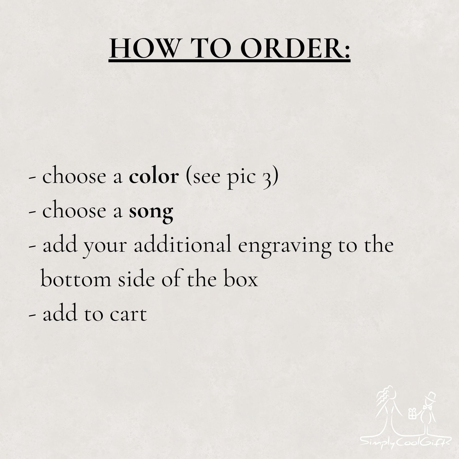 Text instructions on how to order a product with a minimalistic design.