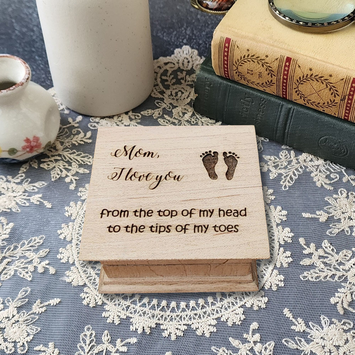 Mom Music Box Gift – Engraved Wooden Music Box from Baby – Choose Your Song