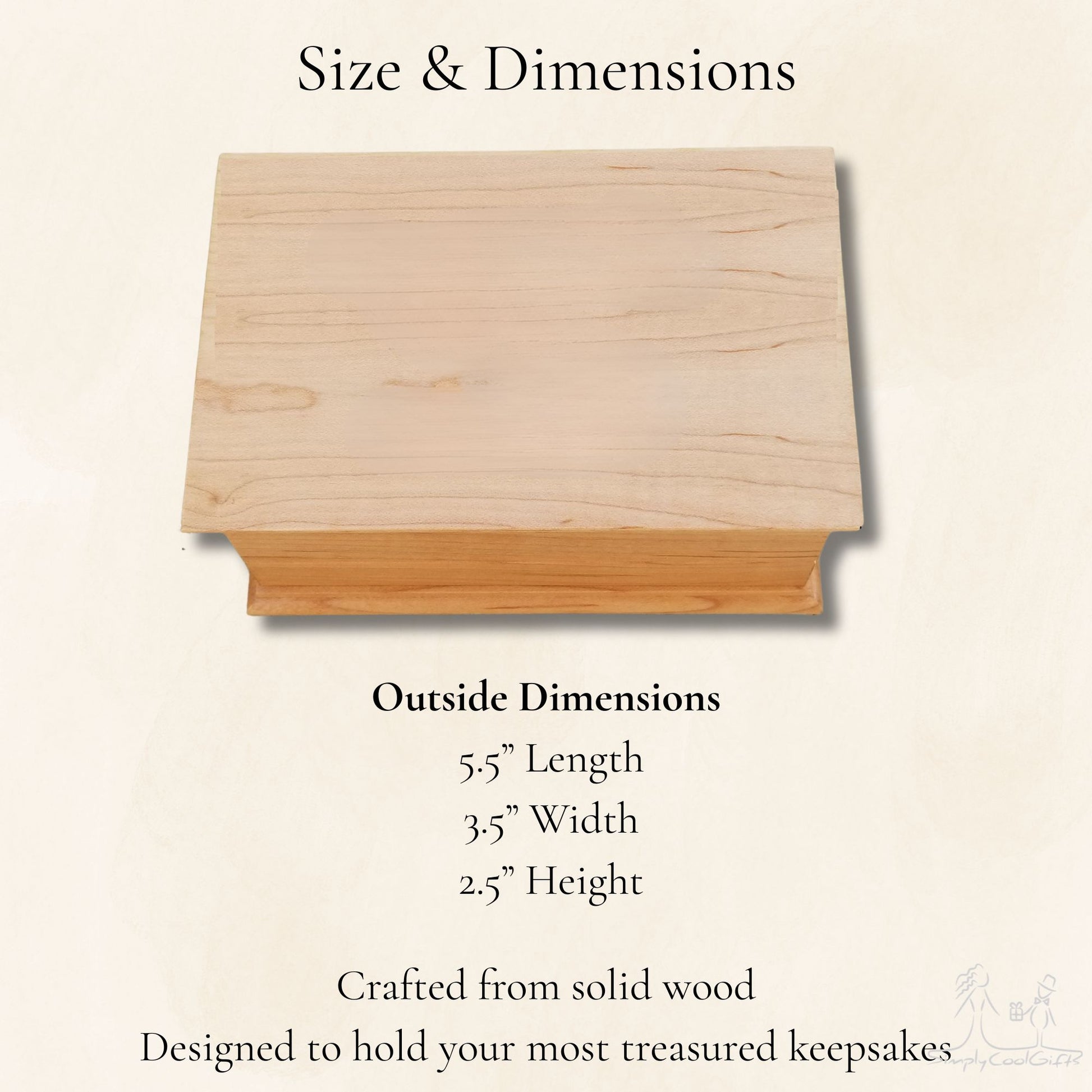This musical jewelry box approximately measure: (W x D x H): 5,5 in x 3,5 in x 2,5 in
14 cm x 8,8 cm x 7 cm