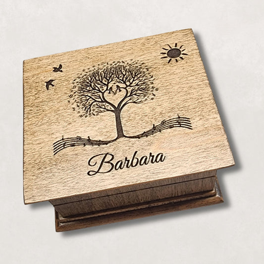 Personalized Music Tree Music Box – Wooden Wind-Up Box with Name