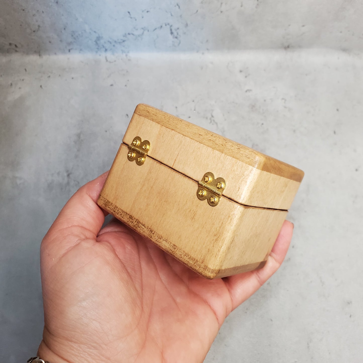 Wooden Ring Box held in hand, custom-made 