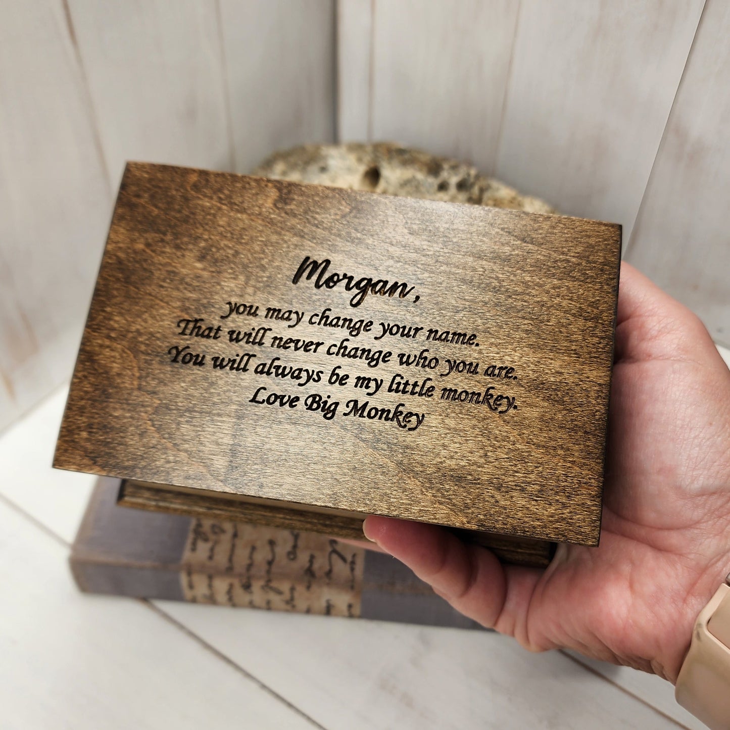personalized engraving on the bottom side  of jewelry box. 