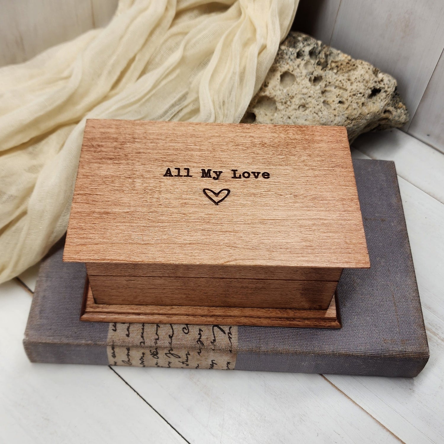 Jewelry box with All My Love engraved on the top, choose color and personalize the engravings. add your song choice