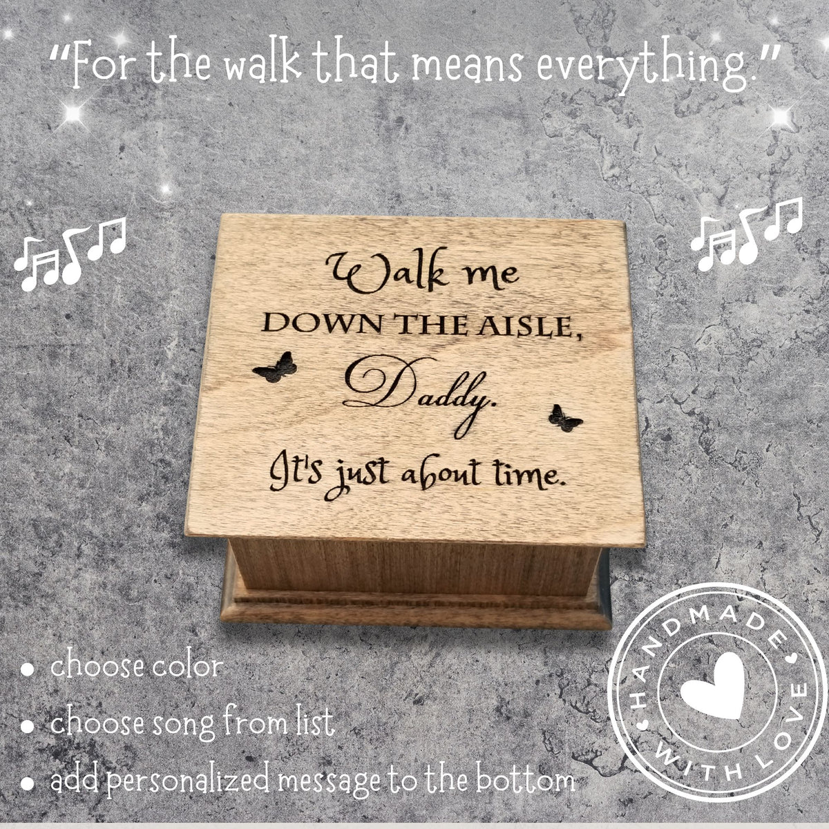 walk me down the aisle daddy wedding gift, wooden music box with engraving