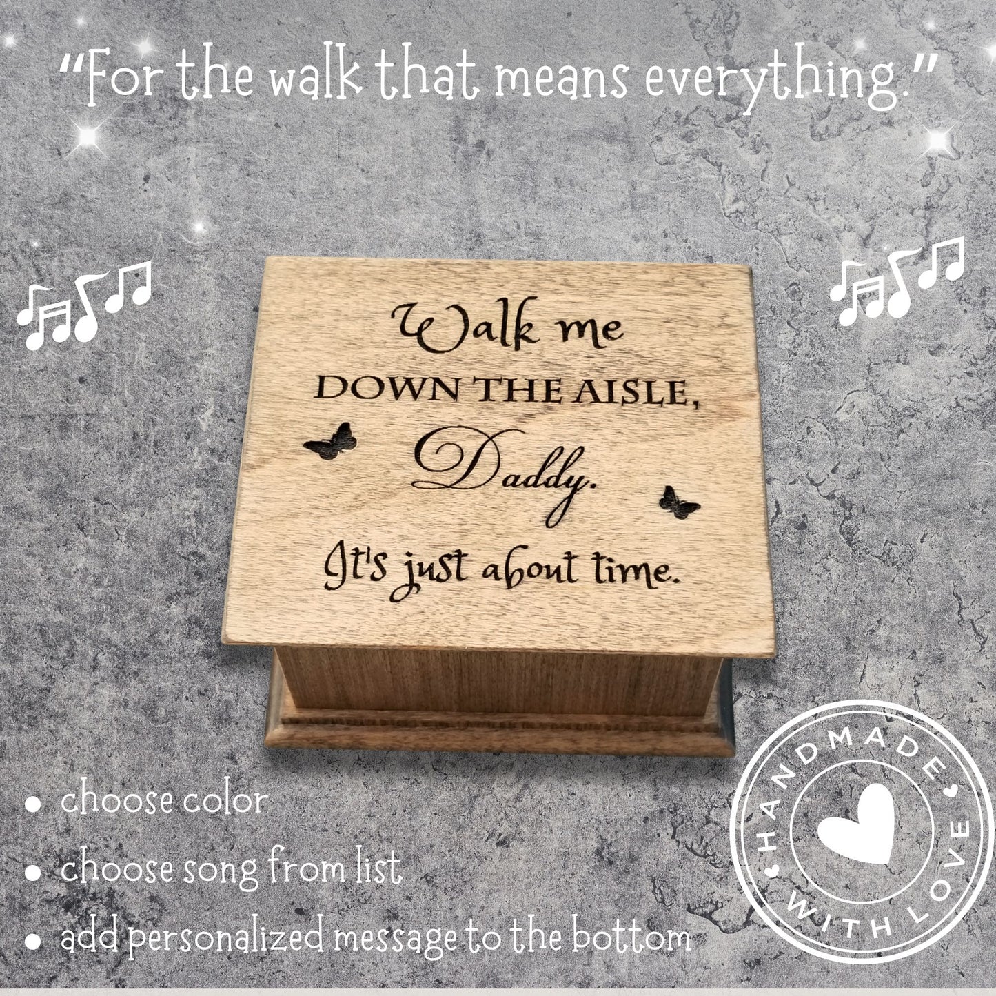 walk me down the aisle daddy wedding gift, wooden music box with engraving