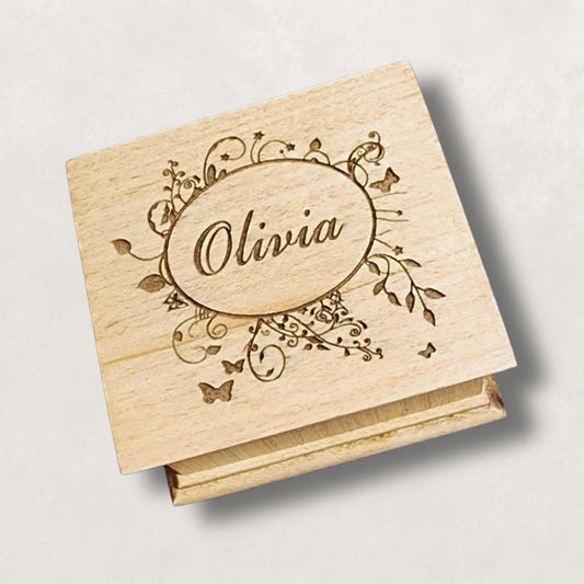 Personalized Name Music Box – Handmade Wooden Keepsake – Choose Your Song – Custom Engraved Gift