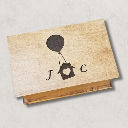 Balloon House Engraved Wooden music box playing your song choice