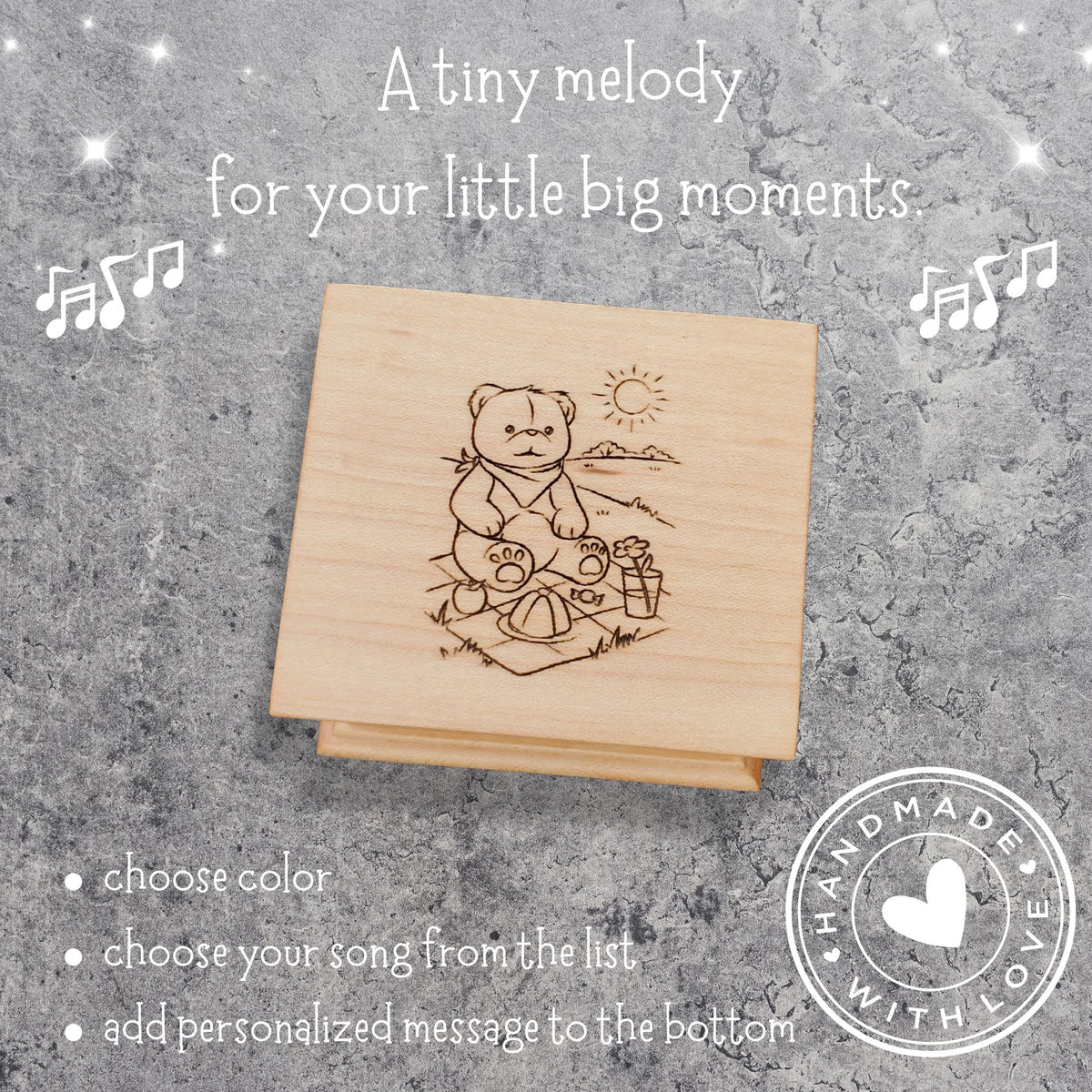 Personalized Small Wind-Up Music Box – Teddy Bear Engraving