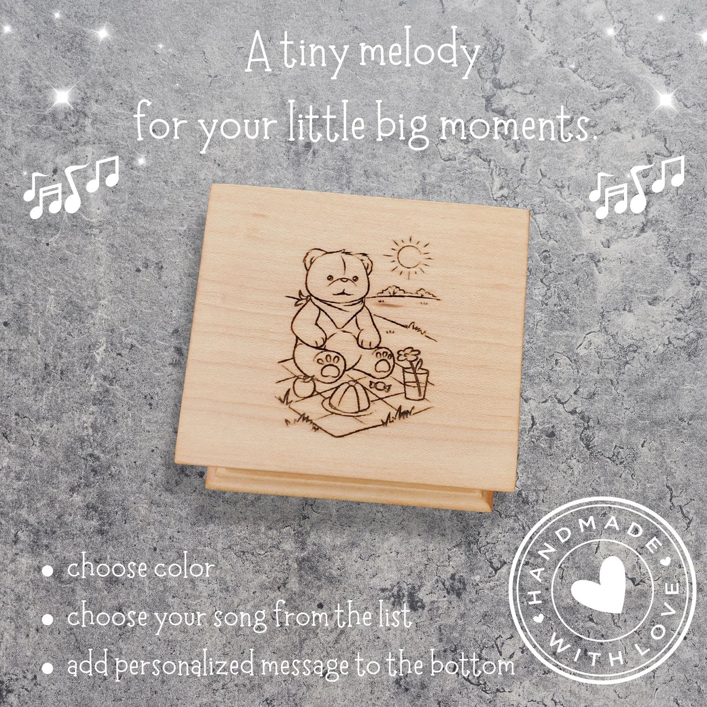 Personalized Small Wind-Up Music Box – Teddy Bear Picnic Engraving
