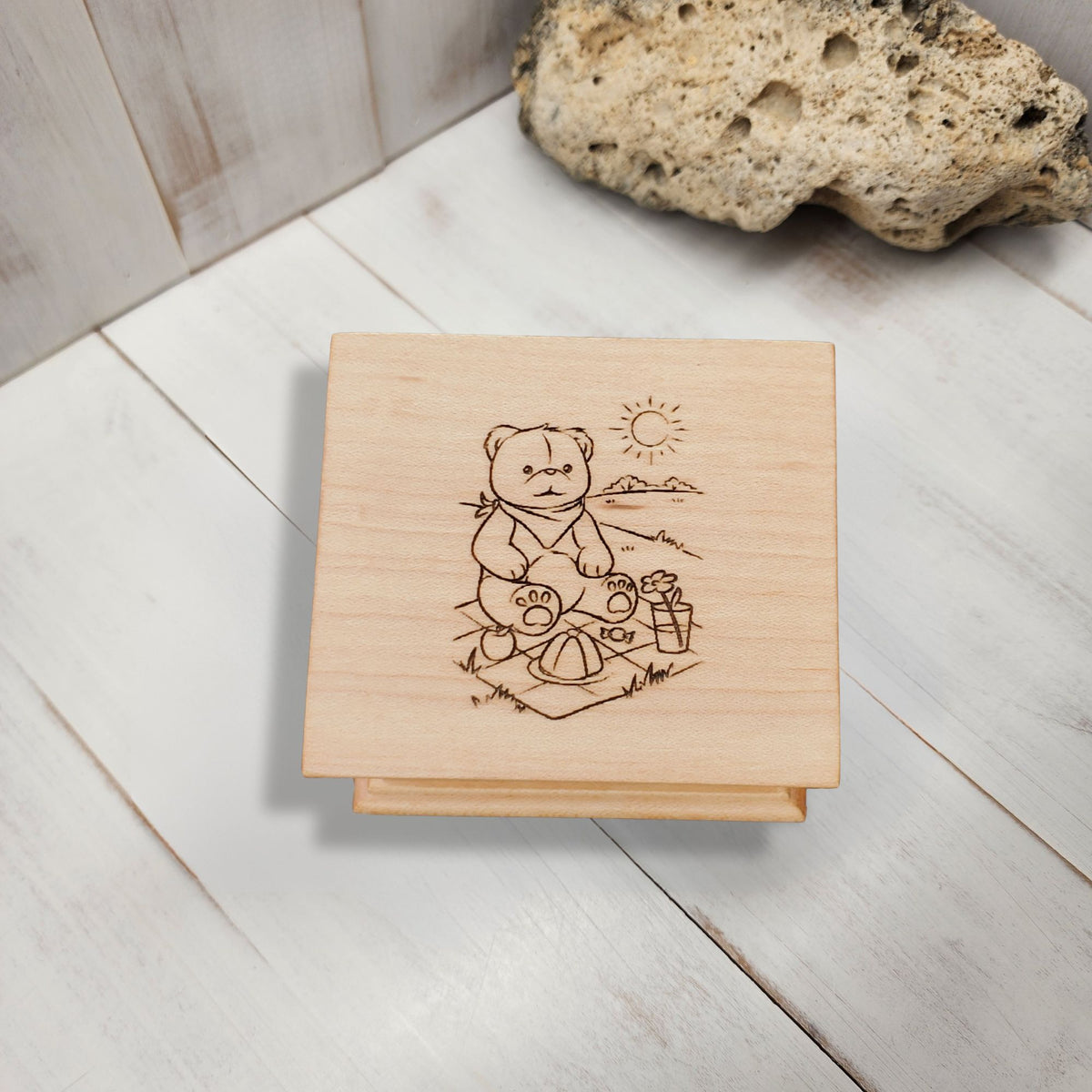 Personalized Small Wind-Up Music Box – Teddy Bear Engraving