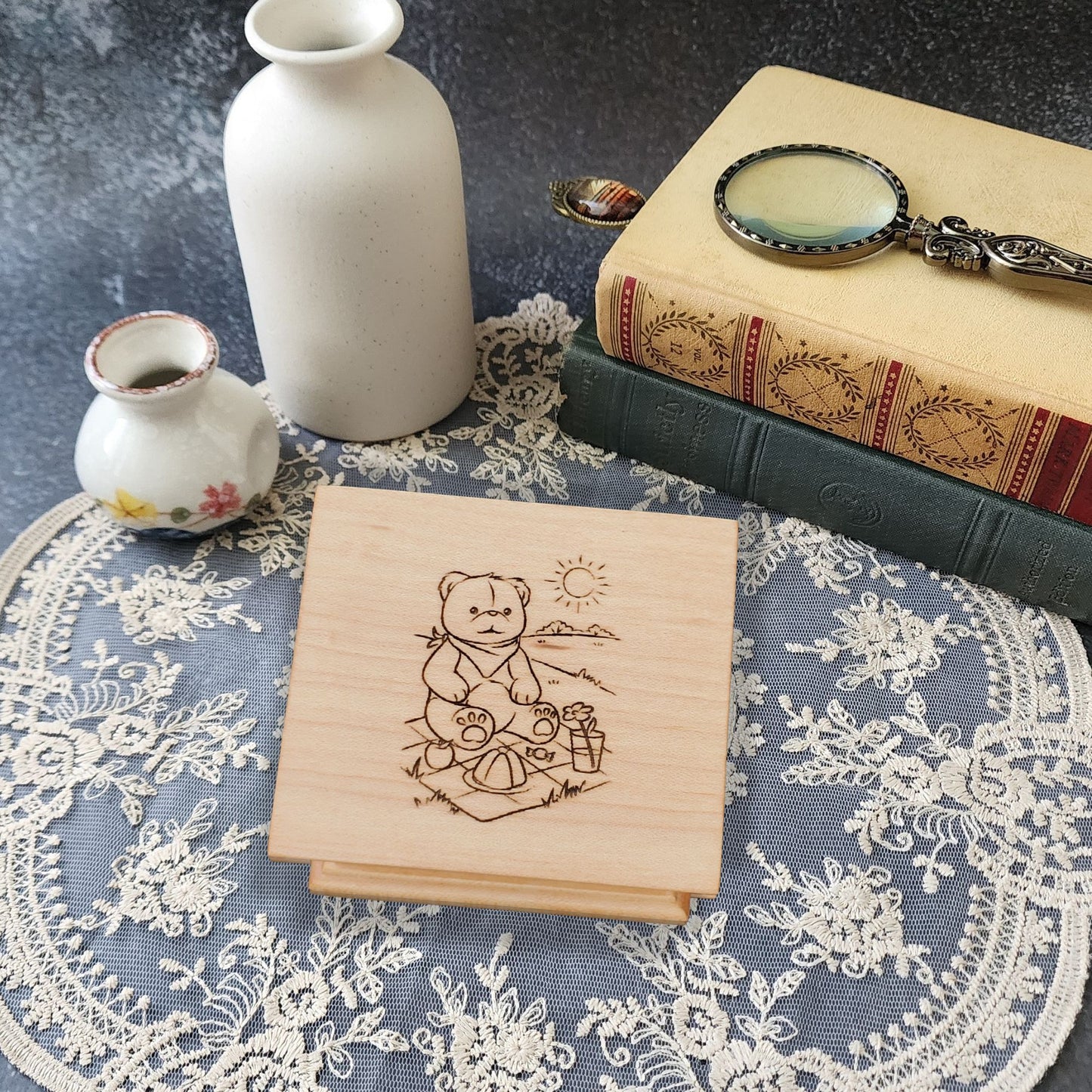 Personalized Small Wind-Up Music Box – Teddy Bear Picnic Engraving