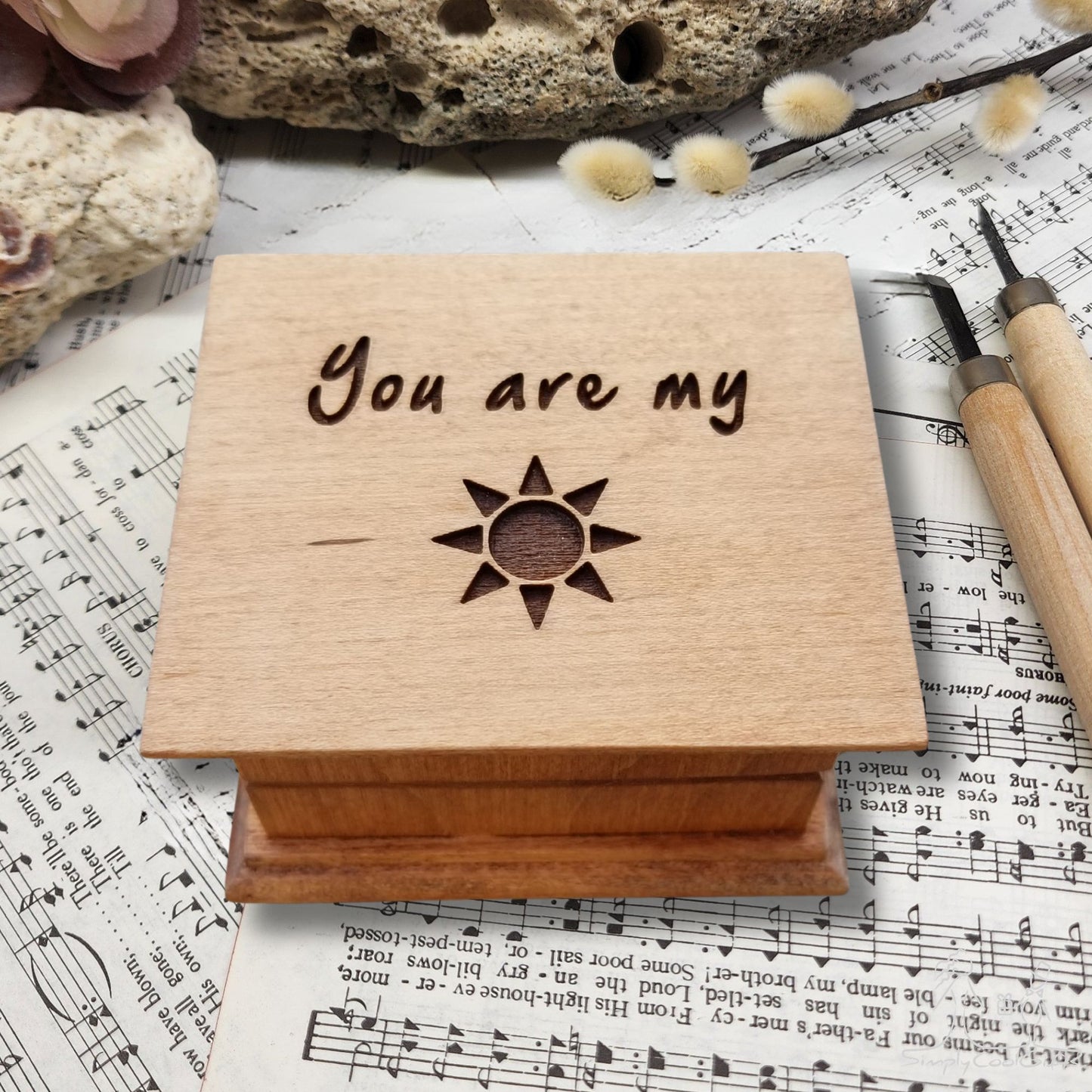 You Are My Sunshine Music Box – Small Wind Up Wooden Keepsake – Personalized Gift for Mom, Baby, Daughter or Loved One – 16 Colors, 80 Songs