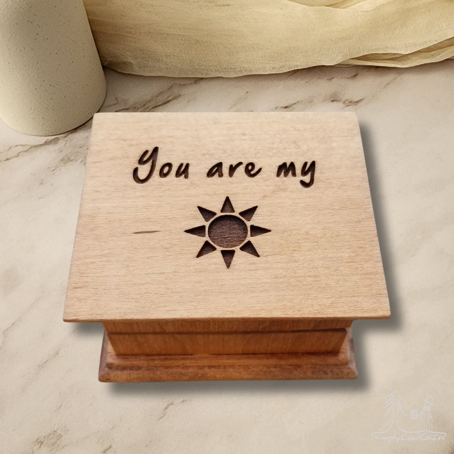 You Are My Sunshine Music Box – Small Wind Up Wooden Keepsake – Personalized Gift for Mom, Baby, Daughter or Loved One – 16 Colors, 80 Songs