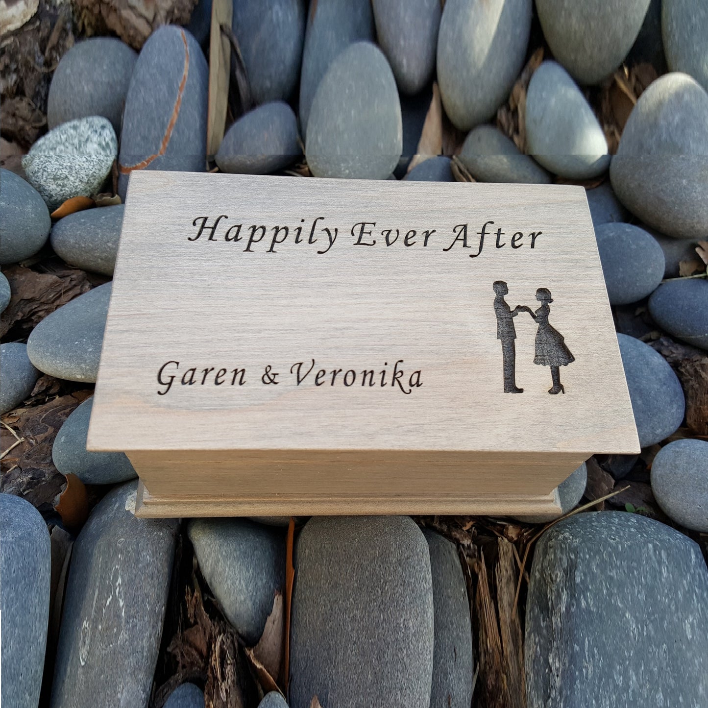 Couple Engraving with Happily Ever After jewelry box with built in music player