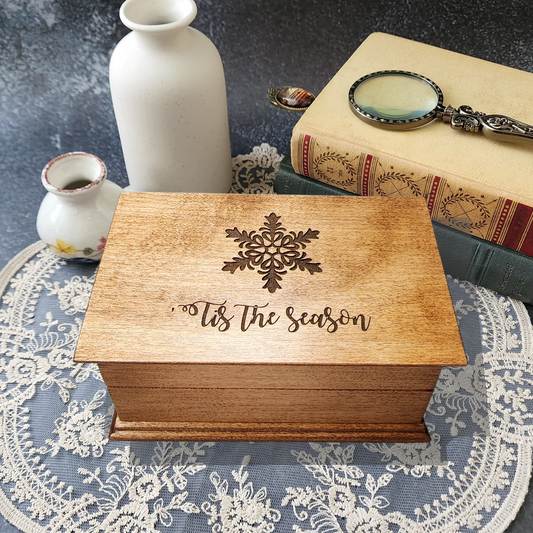 Christmas Music Box Choose Your Song – Handmade Wooden Keepsake with Snowflake Design | ‘Tis the Season Holiday Gift
