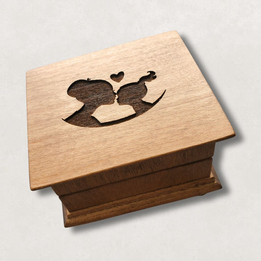 Personalized mom and daughter wind up music box with silhouette engraving and custom song choice