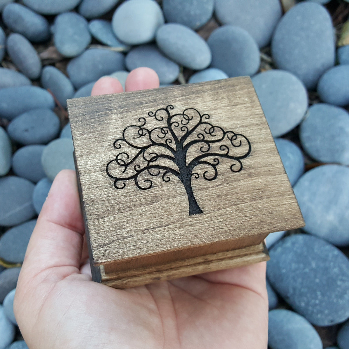 Wooden Music Box with Tree of Life design engraved on top, choose from 70 songs, 16 colors add a personalized message to the back